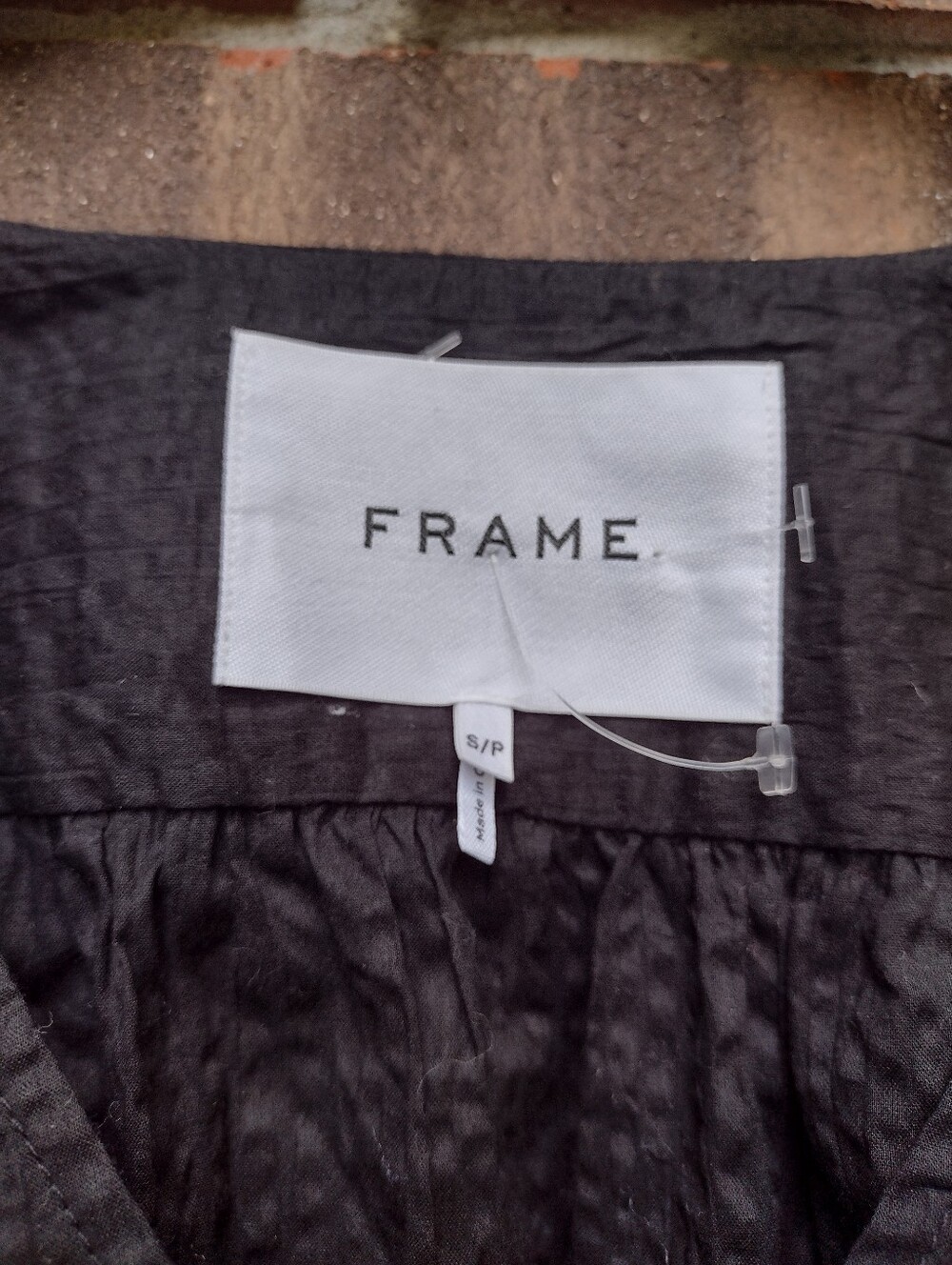 FRAME Mini Dress Cotton Smocked Puff Sleeve Textured Noir Black - Picture 3 of 8
